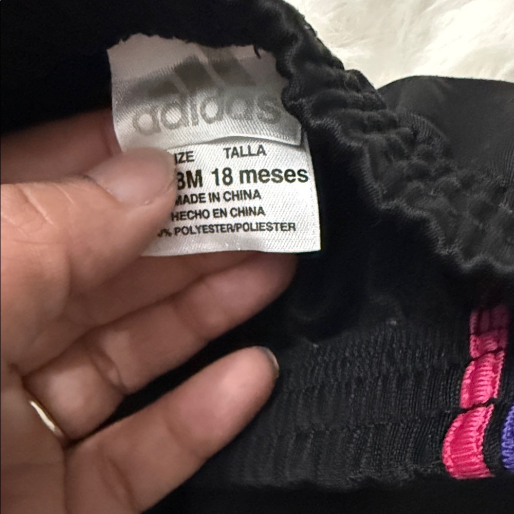 adidas Kids Black Sweatpants with Pink, Purple & Teal Side Stripes - Picture 3 of 4